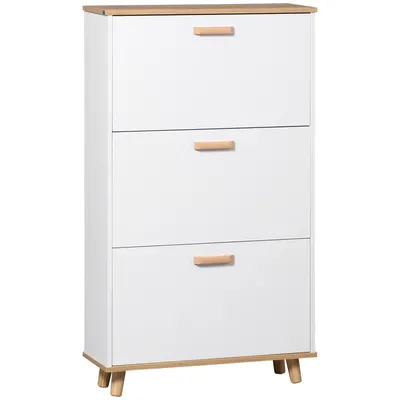Image de HOMCOM Meuble à chaussures étagère à chaussures style scandinave 3 abattants aspect bois - 70 x 23,5 x 122 cm - blanc