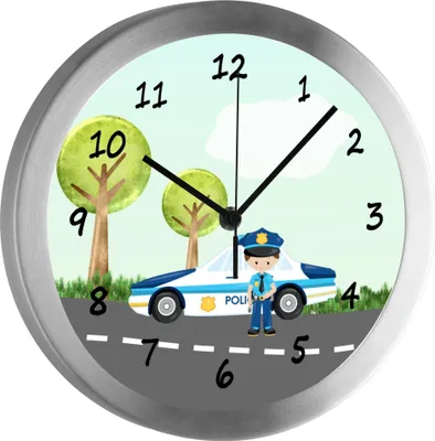 Produktbild von Funkuhr, Kinder Wanduhr, Kinderuhr, Kinderzimmer Polizei