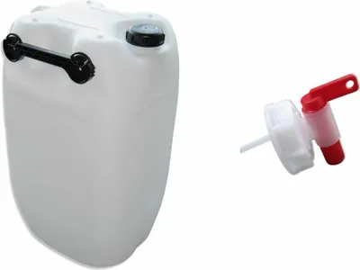 Produktbild von 60 Liter 60 L Kanister Wasserkanister Trinkwasserkanister 3 Griffe natur+ Auslaufhahn (60knn 3G + H.71)