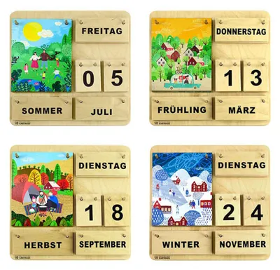 Produktbild von Dauerkalender aus Holz | Wand-, Tisch + Lernkalender | Handgefertigt - Motiv Familienzeit