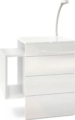 Produktbild von Vladon Nachttisch Queens,  Germany, Nachttischschrank mit 2 Schubladen und 1 seitlichem Fach zur Wandmontage, Weiß matt/Weiß Hochglanz, inkl. LED Flexi Lampe weiß (60 x 63 x 36 cm)
