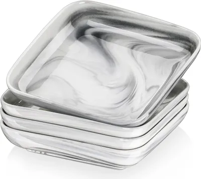 Obrázek produktu pro MALACASA, série Ivy, 4dílná sada mramorových porcelánových polévkových talířů a hlubokých talířů 20,5 X 20,5 X 4 cm pro 4 osoby