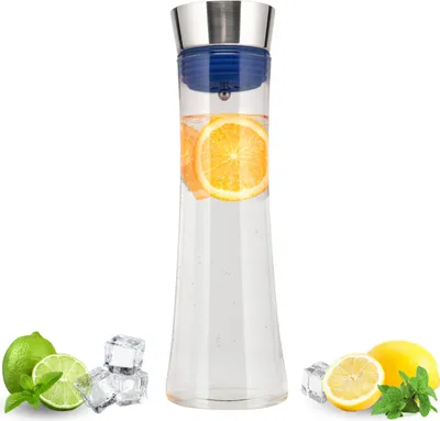 Produktbild von bremermann Glaskaraffe CAROLA mit Silikonfuß - Deckel zerlegbar - 1 Liter, blau