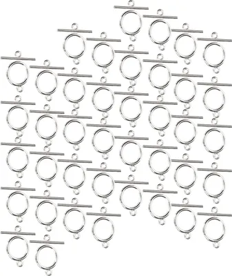 Produktbild von OT-Schnalle, 40 Sets, runde Kopf OT-Schnallen, Legierung, flache runde Verschlüsse, Schmuckherstellungszubehör für Armbänder und Halsketten (Silber)