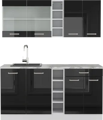 Produktbild von Vicco Singleküche R-Line, 160 cm ohne Arbeitsplatte, Schwarz Hochglanz/Weiß