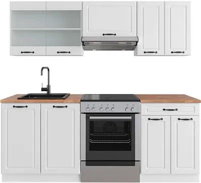 Produktbild von Küchenzeile Vicco R-Line Weiß Landhaus/Weiß 200 cm , AP Eiche, Model 42311