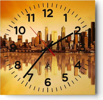 Produktbild von Wanduhr - Quadrat - Glasuhr - Stadt Wolkenkratzer Wasser - 30x30cm - Schleichendes Uhrwerk - Lautlos - zum Aufhängen bereit - Dekoration Modern - Wanddekoration aus Glas - C4AC30x30-0118