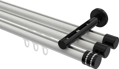 Produktbild von Interdeco Innenlaufstange / Gardinenstange mit Innenlauf Weiß / Schwarz, Typ Siteno Estana (Glitzerkappe), 20 mm Ø 3-läufig, 520 cm