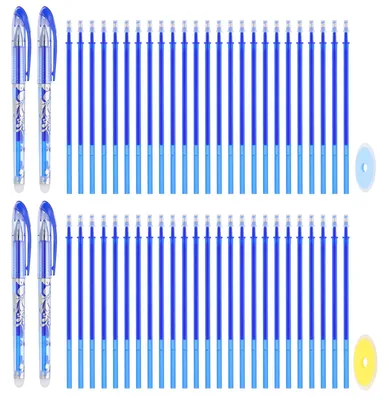 4 auswischbare Gelstifte 0,5 mm mit 50 Nachfüllungen und 2 Radierern, blau