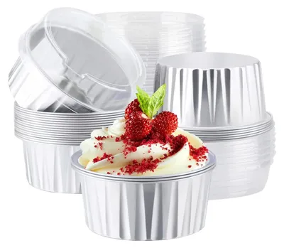 Obrázek produktu pro Formičky na crème brûlée, alobal s víčky, na dezerty a dorty, 25 kusů