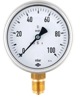 Produktbild von JAKO Kapselfedermanometer, Fig. 2629, 100 mm Durchmesser, 0-160 mbar, Anschluss unten, 1 Stk.