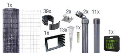 Productafbeelding van Alberts Fix-Clip Pro omheining voor de tuin, hoogte 122 cm, lengte 10 meter, complete omheining set met grondankers (zonder beton), antracietkleurig