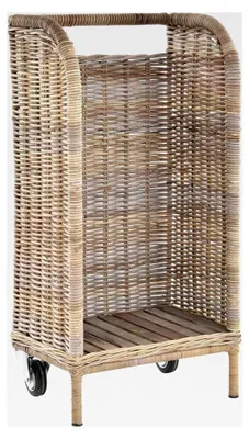 Produktbild von Holzwagen aus Natur Rattan mit Rollen und Griff in Grau