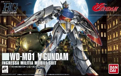 The image shows the box art for a Gundam model kit, featuring the mobile suit prominently against a backdrop of a city at night.