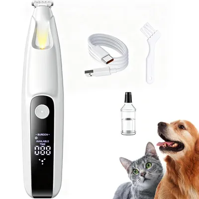 Produktbild von Hund Pfotenschneider mit LED leiser Tierhaarschneider 18 mm Präzisionsklinge USB wiederaufladbar Pfoten Trimmer für Hunde und Katzen