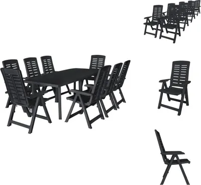 Produktbild von vidaXL 9-tlg. Garten-Essgruppe Kunststoff Anthrazit -  Gartenmöbel-Sets