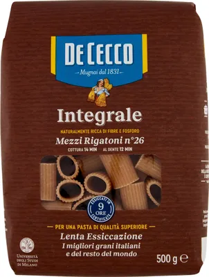 Produktbild von Pasta De Cecco mezzi rigatoni integrali 26 Vollkorn italienisch Nudeln 500 g