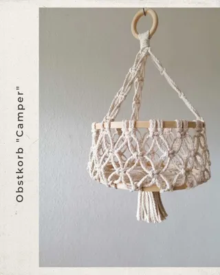 Immagine prodotto di Cesto di frutta in macramè "Camper" - Cesto da campeggio ideale per Vanlife Camper - Decorazione vintage boho - Regalo di nozze o compleanno - Colore NATURALE