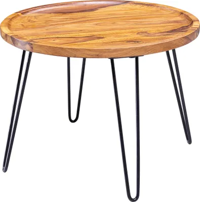 Produktbild von WOHNLING Couchtisch Sheesham Massivholz 60x45x60 cm Wohnzimmertisch Rund Sofatisch mit Haarnadelbeine Kaffeetisch aus Holz und Metall