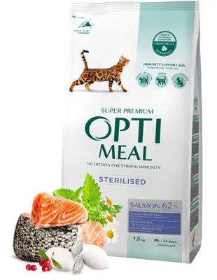Produktbild von Optimeal Alleinfuttermittel für ausgewachsene Katzen mit Lachs für sterilisierte Katzen – 1,5 kg