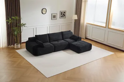 Produktbild von PixelPilot Ecksofa aus Cordstoff, modernes Wolkensofa mit Schlaffunktion, minimalistisches Design für Wohnzimmer & Büro