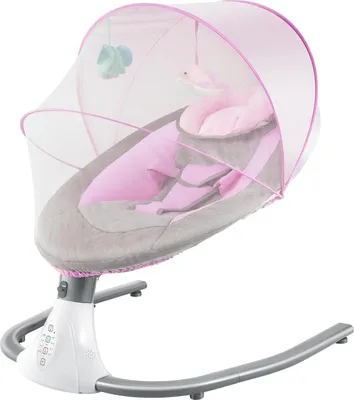 Produktbild von Babyschaukel - Elektrische Babywippe - 4 Geschwindigkeiten - 12 Schlaflieder - Schaukelwinkel 10–22° - Fernbedienung 5 m - 3-Punkt-Gurt - Max 18 kg - Rosa