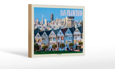 Produktbild von Holzschild Reise 18x12 cm San Francisco USA Victorian Houses Dekoration