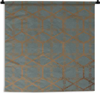 Produktbild von MuchoWow® Wandteppich Wandbehang Gold - Muster - Linie 150x150 cm Tapisserie Dekoration Wandtuch - Wohnaccessoires - Modernes