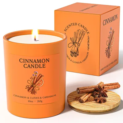 Image de Solidchoice - Bougie parfumée à la cannelle avec couvercle en bambou, 283g