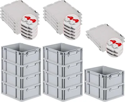 Produktbild von SuperSparSet 10x Eurobox NextGen Grip mit Scharnierdeckel und roten Schiebeschnappverschlüssen | HxBxT 17x30x40cm | 16 Liter | Grau | Griffe geschlossen | Glatter Boden | Eurobehälter, Transportbox, Transportbehälter, Stapelbehälter