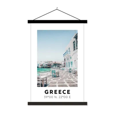 Produktbild von MuchoWow® Textilposter Griechenland - Meer - Blau - Terrasse 40x60 cm mit schwarzem Rahmen - Wanddekorationen