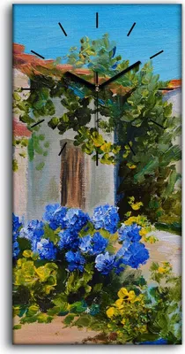 Produktbild von Küchenuhr Bürouhr Leinwand Uhr Geräuschlos 30x60 Ölgemälde Gebäude Blumen Kunst - schwarze Hände