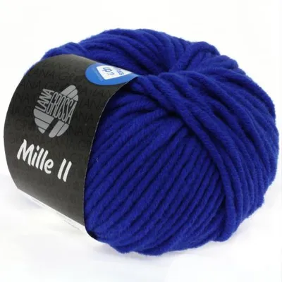 A ball of blue yarn with a label.