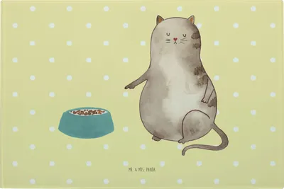 Produktbild von Mr. & Mrs. Panda Schneidebrett Aus Glas Katze Fressen - Gelb Pastell - Geschenk, Hackbrett, Schneidplatte, Glasschneidebrett, Schneidbrett