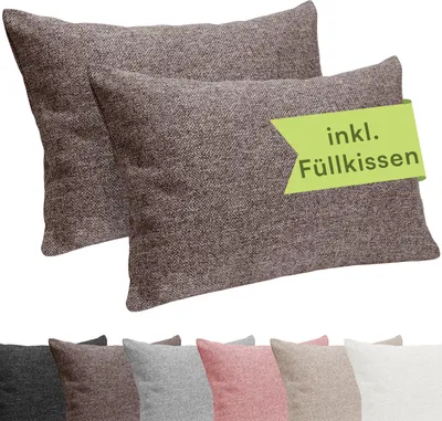 Produktbild von Selfitex 2er Set 40x60 cm, Sofakissen mit Füllung und Bezug, Dekokissen mit weicher Kissenfüllung, robuster Polsterstoff, Farbe: Braun