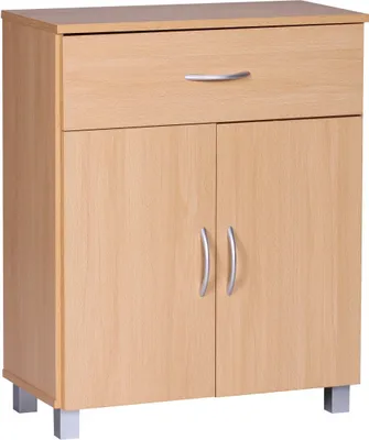Produktbild von Sideboard Buche WL1.335 60x75x30cm Kommode mit Schublade und Türen | Kleine Moderne Anrichte Braun | Design Holz Schrank | Allzweckschrank mit Griffen | Kleiner Flurschrank Schmal