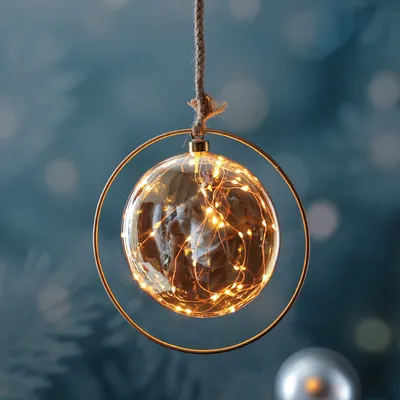 Produktbild von LED Glaskugel JUTTA - mit Juteseil und Ring - 30 bernsteinfarbene LED - D: 20cm - Timer - bernstein