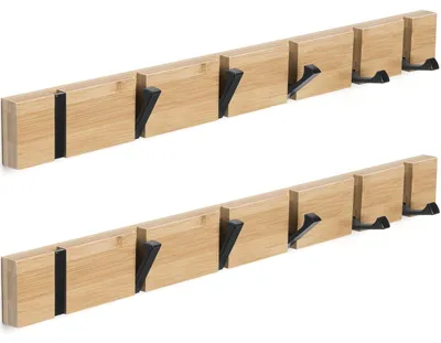 Produktbild von 2-teiliges Wandgarderoben-Set mit 6 Klapphaken für Jacken, Mäntel, Hüte, Schals und Handtaschen.