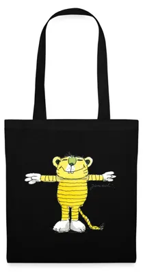 Produktbild von Spreadshirt Janosch Tiger Pose Stoffbeutel, One size, Schwarz