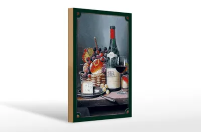 Produktbild von Holzschild Kunst 20x30cm Stillleben Rotwein Käse Obst