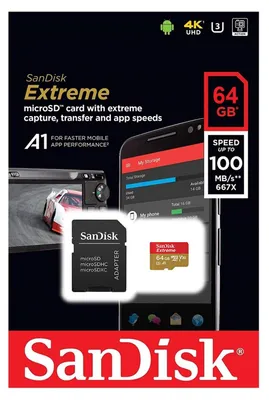 Produktbild von SanDisk Extreme, 64 GB, MicroSDXC, Klasse 10, UHS-I, 100 MB/s, 60 MB/s
