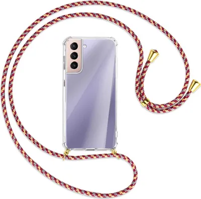 Produktbild von Handykette Backcover-Schutzhülle mit Band (Metall goldfarben) für Samsung Galaxy S21 5G - weinrot/gelb/grau