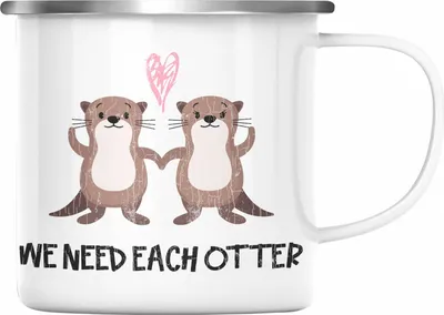 Produktbild von Trendation - Valentinstag Emaille Tasse Geschenk für Ihn Sie Lustig We Need Each Otter Geschenkidee Becher Freund Freundin Liebe Paare (Silber)