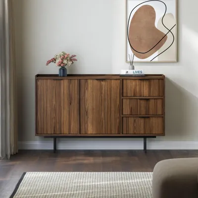 Produktbild von BEAUTYSOFA | Kommode EVRON 150 cm, Sideboard mit 3 Schubladen und 2 Türen, Wohnzimmerschränke Braun Walnuss