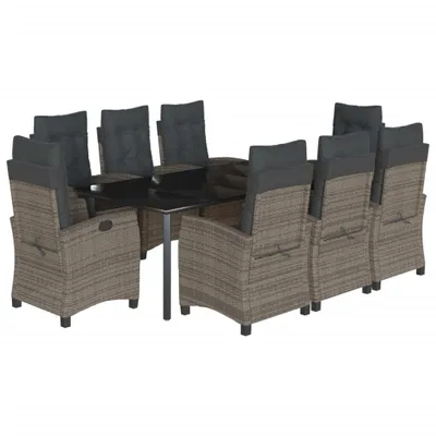 Produktbild von vidaXL 9-tlg. Garten-Essgruppe mit Kissen Grau Poly Rattan