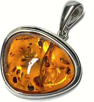 Produktbild von Bernstein Anhänger 925 Silber rhodiniert klassische Form braun inklusive Einschlüsse Kettenanhänger