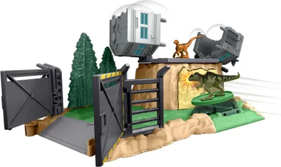 Produktbild von Jurassic World Minis Spielset Giant Dino Rampage, Gebäude mit Bruchfunktion, 2 Mini-Dinosaurier (Giganotosaurus)