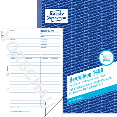 Produktbild von Avery Zweckform 1406, Bestellung, A5, mit Blaupapier, 2x50 Blatt