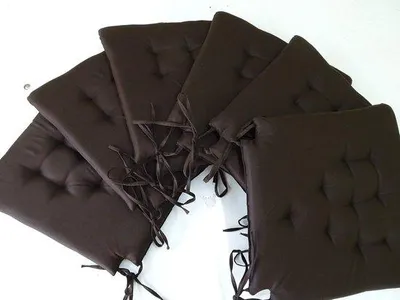 Image de Unyqoos® : Lot de 6 coussins pour chaises, dimensions 43 x 42 x 4 cm, en coton, couleur marron – avec liens de fixation pour chaises en osier et en rotin