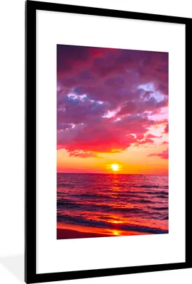 Produktbild von MuchoWow® Gerahmtes Poster Sonne - Horizont - Rosa - Palme - Meer 60x90 cm - Poster mit Schwarzem Bilderrahmen Wandposter Rahmen Foto Bilder - Dekoration - Wandposter Wohnzimmer - Hochwertig